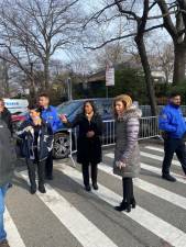Council Member Julie Menin (second from right) with NYPD officials inspecting barricades around Carl Schurz Park and East End Avenue. Photo: Office of Council Member Julie Menin
