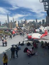 The deck of the Intrepid Museum during an April 8 solar eclipse viewing party.