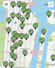 A rough map of where twenty new “smart” composting bins can be found on the Upper East Side. This comes as mandatory composting will be in place for all NYers come the fall of 2024.