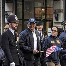 <b>Eric Adams, seen here at the Veteran’s Day parade on Nov. 11, has been maintaining a high profile since news broke Nov. 2 that the U.S. attorney in Manhattan is investigating fundraising during his 2021 mayoral campaign.</b> Photo: Brian Berger