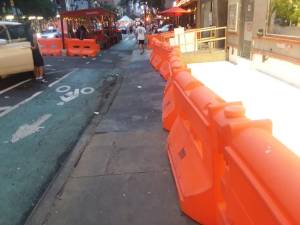 The sidewalk near Morton Williams on Second Avenue between 48-49th Streets has been narrowed by street construction. Photo courtesy of Brian Schwartz