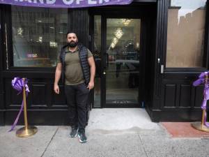 Joseph Abramov in front of his cannabis dispensary, Urban Leaf, at 977 2nd Ave.