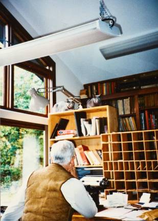 J.D. Salinger at his writing desk in his home in Cornish, NH in 1993.