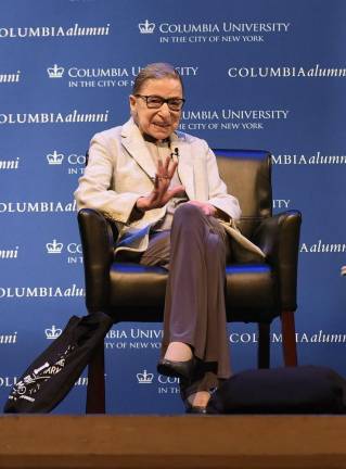 Associate Justice Ruth Bader Ginsburg speaking at Columbia University’s “She Opened the Door” women’s conference in 2018. Photo: Columbia Alumni Association on Twitter
