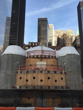In May 2017, plywood covered St. Nicholas National Shrine at the World Trade Center, to replace the original St. Nicholas Greek Orthodox Church located at 155 Cedar Street, which was destroyed on September 11, 2001.