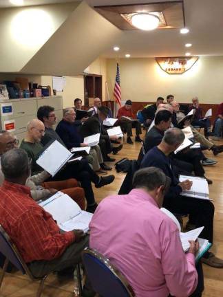 The Mendelssohn Glee Club rehearsing this month at the Broadway Spanish Church. Photo: Shoshy Ciment