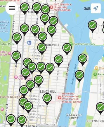 A rough map of where twenty new “smart” composting bins can be found on the Upper East Side. This comes as mandatory composting will be in place for all NYers come the fall of 2024.
