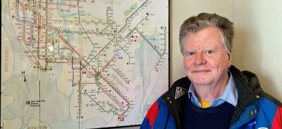 Bruce Caulfield stands next to a framed and enlarged subway map inside the W. 31st Tracks, where he is a co-owner. The railroad theme will play a big role in the new restaurant that he plans to open inside Grand Central Madison this fall. He is doing the new venue without that partners who still own the original Tracks with him. Photo: Ralph Spielman