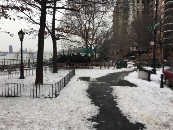 Sutton Place Park South is the site of the proposed entrance to a pedestrian bridge that would provide access to a new stretch of waterfront esplanade on the East River. The plan is opposed by some neighbors. Photo: Michael Garofalo