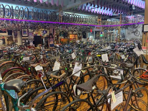 Craig and Cindy Morrow’s Bicycle Heaven Museum has been around for 10 years, the world’s largest bicycle museum and shop, and admission is by donation. Photo: Ralph Spielman
