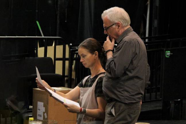 Richard Nelson (right) in rehearsal for “What Happened?: The Michaels Abroad,” which he wrote and directed. Photo: Jason Ardizzone-West