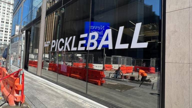 The word “pickleball” is now splayed across the front of the Life Time facilities at PENN 1.
