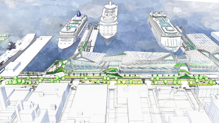 The NYCEDC has proposed an overhaul of the Manhattan Cruise Terminal, which would electrify the port and allow for bigger ships to dock there.