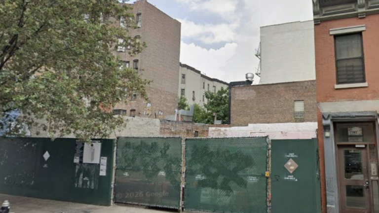 The vacant lot at 247–249 East 117th Street in East Harlem, where a proposed residential tower would rise after environmental remediation work.