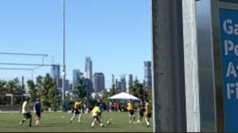 A youth soccer league game in progress is underway on the Gansevoort Peninsula Athletic Field in Hudson River Park on Aug. 25. Earlier that morning, a machete-wielding man appeared, telling a coach he was there to protect the park.