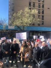 City Council Member Carlina Rivera, whose district includes Beth Israel hospital, addressing a March 24 rally outside the facility. She said that Beth Israel’s closure would put the healthcare of hundreds of thousands of downtown Manhattanites in jeopardy.
