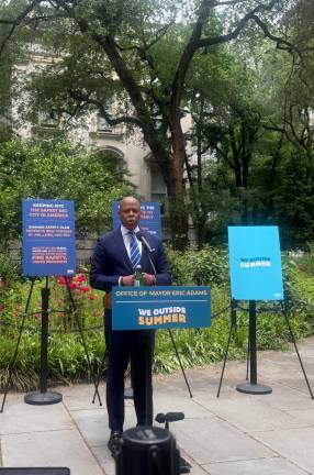 At a press conference on May 27, Mayor Eric Adams ( above) called the upper limit of 7.75 percent rent hikes for two-year stabilized units “unreasonable,” following a rare re-vote by the Rent Guidelines Board. But he also said he did not support a rent freeze.