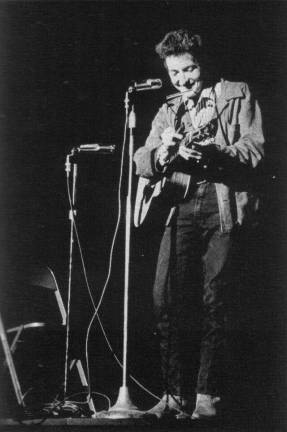 Bob Dylan performs at Saint Lawrence University in Canton, NY, in a region of the state commonly called “The North Country” in November, 1963.