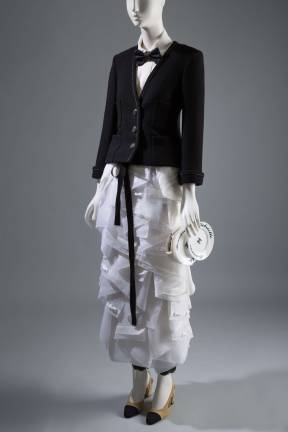 Chanel, Brasserie Gabrielle ensemble, Fall 2015, wool, silk, cotton, leather, France, gift of Chanel.