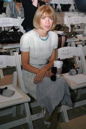 Anna Wintour, in her traditional front-row seat, at the Anne Klein fashion show in January 2009.