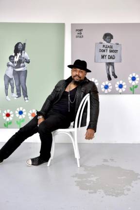 <b>Hatian-American artist Guy Stanley Philoche, who frequently tackles social and political themes in his work, said his new “Give Us Our Flowers” series grew out of a period of mourning after he lost a best friend. </b> Photo: Courtesy Guy Stanley Philoche and Cavalier Gallery