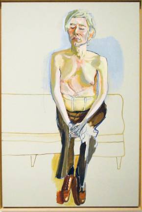 Alice Neel, “Andy Warhol,” 1970, Oil and acrylic on linen, 60 × 40in., Gift of Timothy Collins, Whitney Museum of American Art.