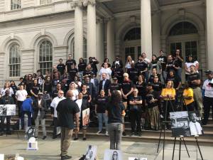 A rally at City Hall by grassroots group Close Rikers Build Communities before the hearing to close the prison complex last week.
