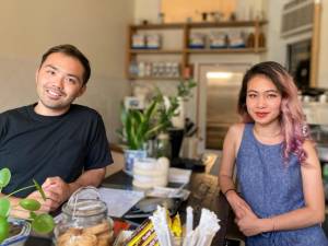 Daniel Lam and Sandy Truong in their shop, Dreamers Coffee House. Photo: James Pothen
