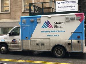 Mount Sinai ambulance outside of the Mount Sinai/Morningside Hospital. Photo: Susan Crawford
