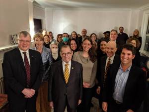 Jerry Nadler (center, front) met with his new constituents in the UES apartment of Beth Grossman. Photo: Monica Atiya