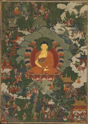 Stories of Previous Lives of the Buddha (Jataka); Tibet, ca. 17th century. Pigments on cloth. Credit: Rubin Museum of Art