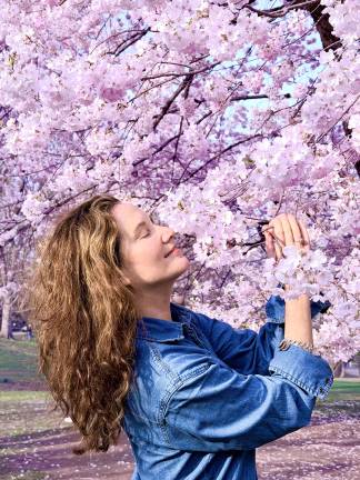Heather Stein in Central Park taking in the beauty &amp; serenity of the blossoms