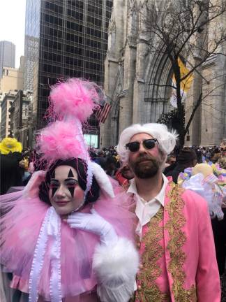 Becky Delius and Michale Eades flew in from Nashville for the Easter Parade outside St. Patrick’s Cathedral: Photo: Keith J. Kelly