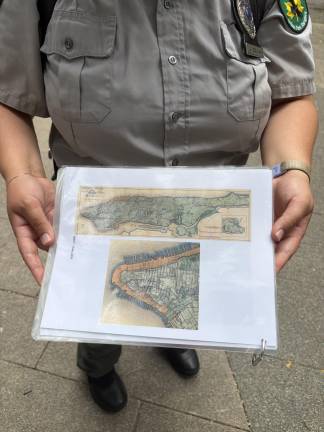 Urban Park Rangers complement their presentation with historic maps and illustrations.