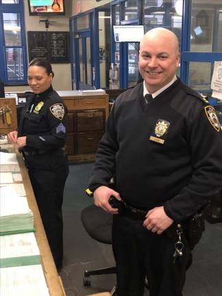 Captain Anthony Lavino at the front desk of the 19th precinct. Photo: Keith J. Kelly