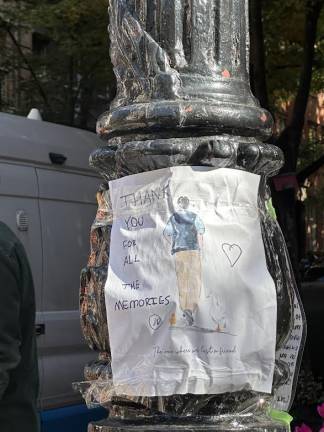 A drawing of Matthew Perry that was left on the street post saying, “Thank you for all the memories.”