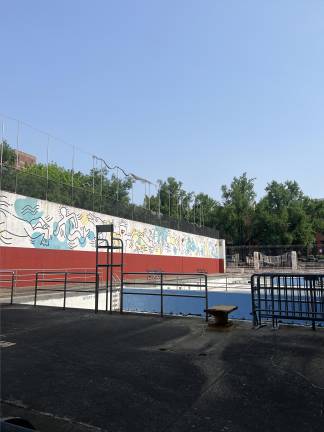 The pool at the Tony Dapolito Recreation Center, complete with its iconic Keith Haring mural. The Parks Department claims they will preserve the mural in some form if they demolish the building.