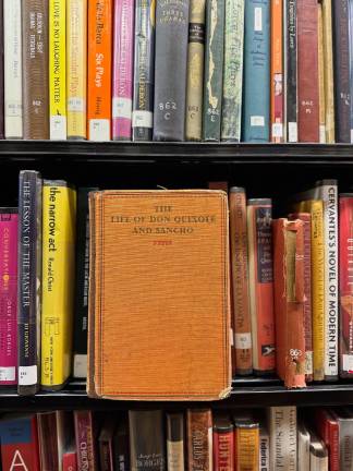 The stacks at New York Society Library, including Cervantes.