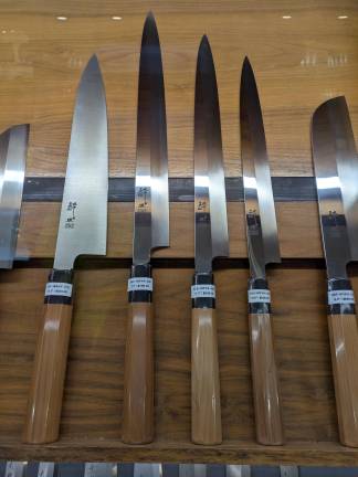 A few of the many Japanese knives for sale at Korin.