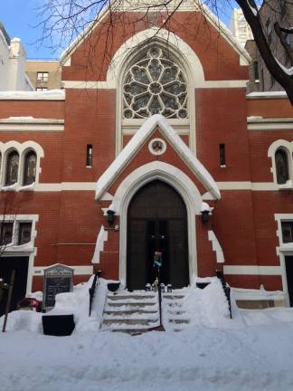 Our Lady of Peace on East 62nd Street on Jan. 24. The church was closed by the Archdiocese of New York on August 1. The chalk inscription to the left of the church doors refer to the three wise men who visited Jesus after his birth, Caspar, Melchior and Balthazar, and to 2016 A.D.