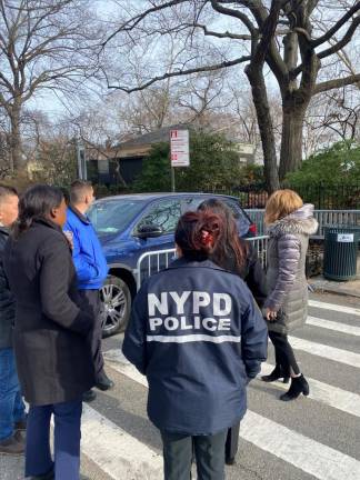 Council Member Julie Menin (right) with NYPD officials around Carl Schurz Park and East End Avenue. Photo: Office of Council Member Julie Menin