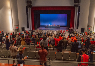 Tenant advocates protest the proposed rent hike revealed by the Rent Guidelines Board on April 30. The Board said it is considering increases of between two percent and 4.5 percent for one-year rent-stabilized leases, and between four and 6.5 percent for two-year ones.
