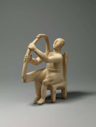 Marble seated harp player. Late Early Cycladic I&#8211;Early Cycladic II 2800&#8211;2700 B.C. The Metropolitan Museum of Art. A duck's bill - or possibly a swan's - is atop the instrument.