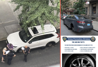Victims of stolen car wheels ring: July 24, opposite 130 East End Ave.; Aug. 14, near 418 E. 88th St.
