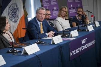 Mayor Bill de Blasio hosts a news conference on COVID-19 at City Hall, Wednesday, March 11, 2020.