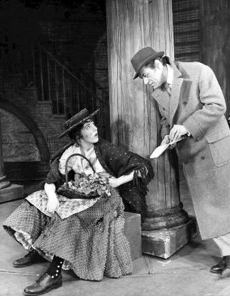 Julie Andrews, as Eliza Doolittle, and Rex Harrison, as Professor Henry Higgins, in the 1957 Broadway production of “My Fair Lady.”