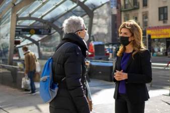 Julie Menin (right) campaigning. Photo courtesy of Menin’s campaign