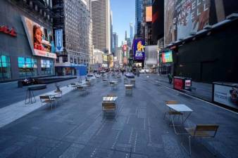 A deserted Times Square, March 2020. Photo: Thomas Hengge