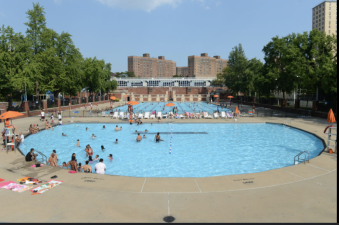 Swimmers cool off at Hamilton Fish Pool, which for the past three years was the only pool in Manhattan offering youth learn to swim programs staffed by city lifeguards. In a bygone era, most city pools offered free youth swimming programs but the lifeguard shortage forced the program to be curtailed in past years.