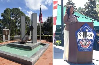 Ganelle Guzman McMillan told her harrowing story about being entombed in the rubble of the WTC at the 9/11 Memorial at Curlew Hills Memory Gardens in Palm Harbour, FL.